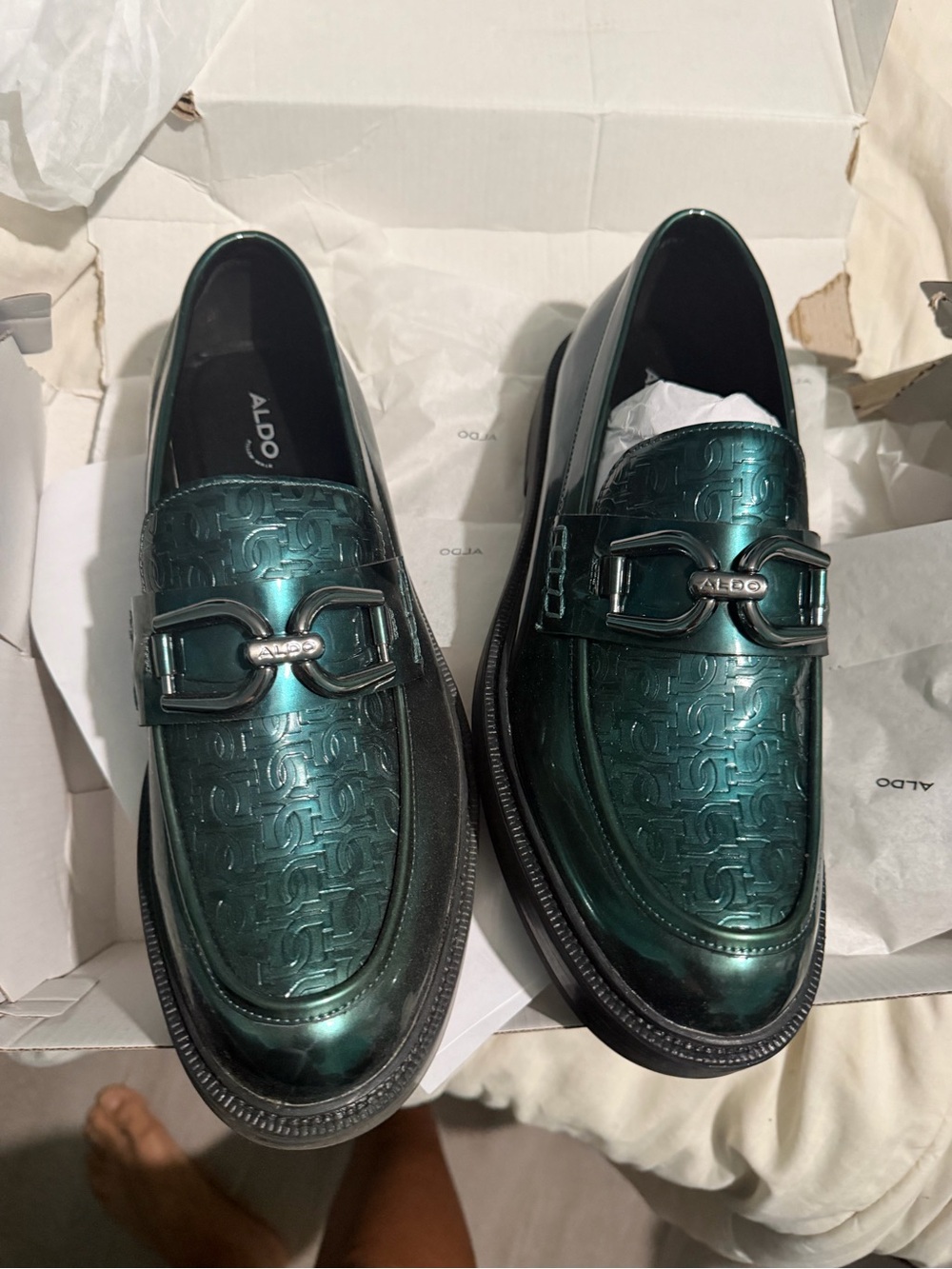 ALDO Men’s Teal Metallic Leather Bit Loafers